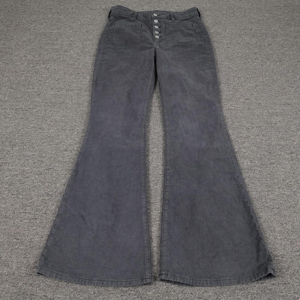 American Eagle Outfitters Pants Womens 8 Gray Corduroy Flare Button Fly Stretch